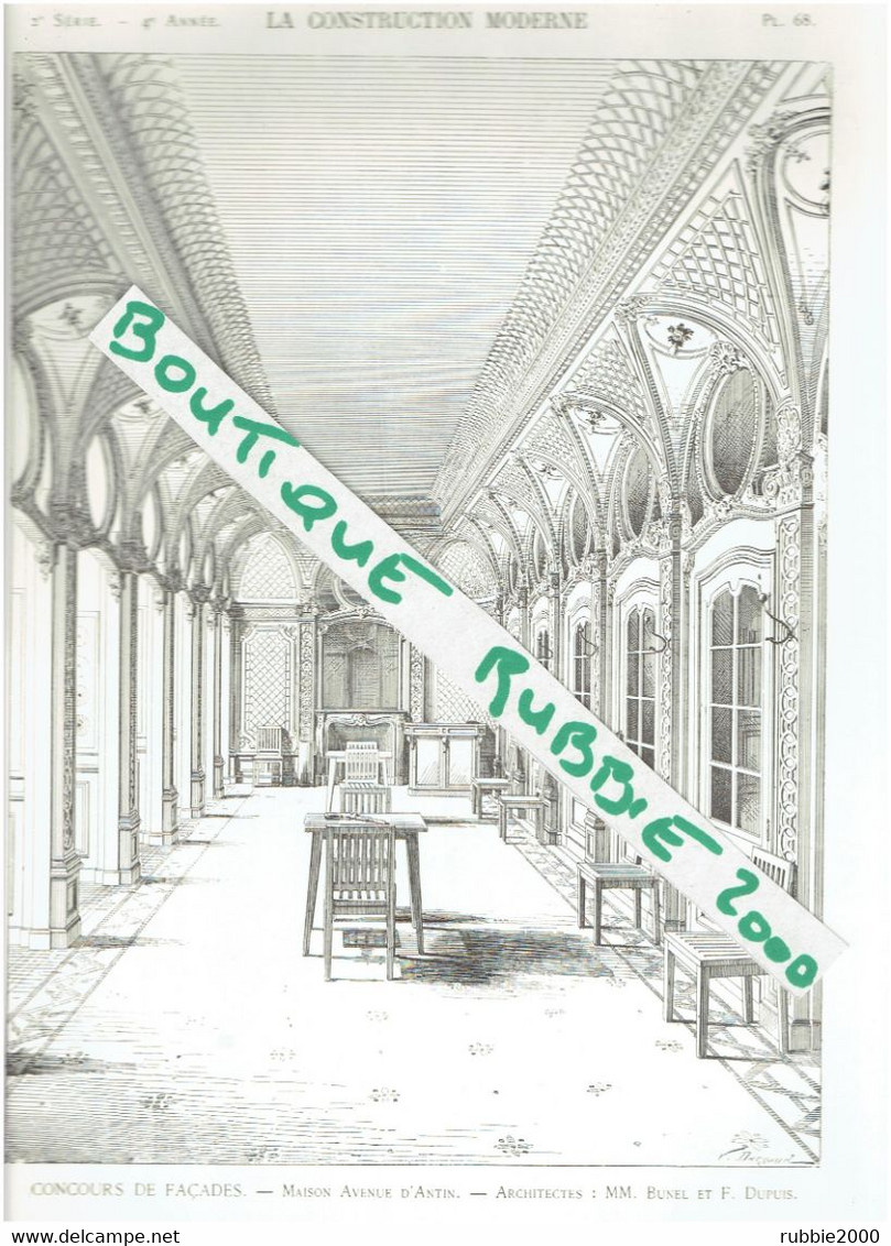 2 PLANS DESSINS 1898 PARIS 2° IMMEUBLE 39 Franklin Delano Roosevelt EX AVENUE D ANTIN ARCHITECTES BUNEL ET DUPUIS - Parijs