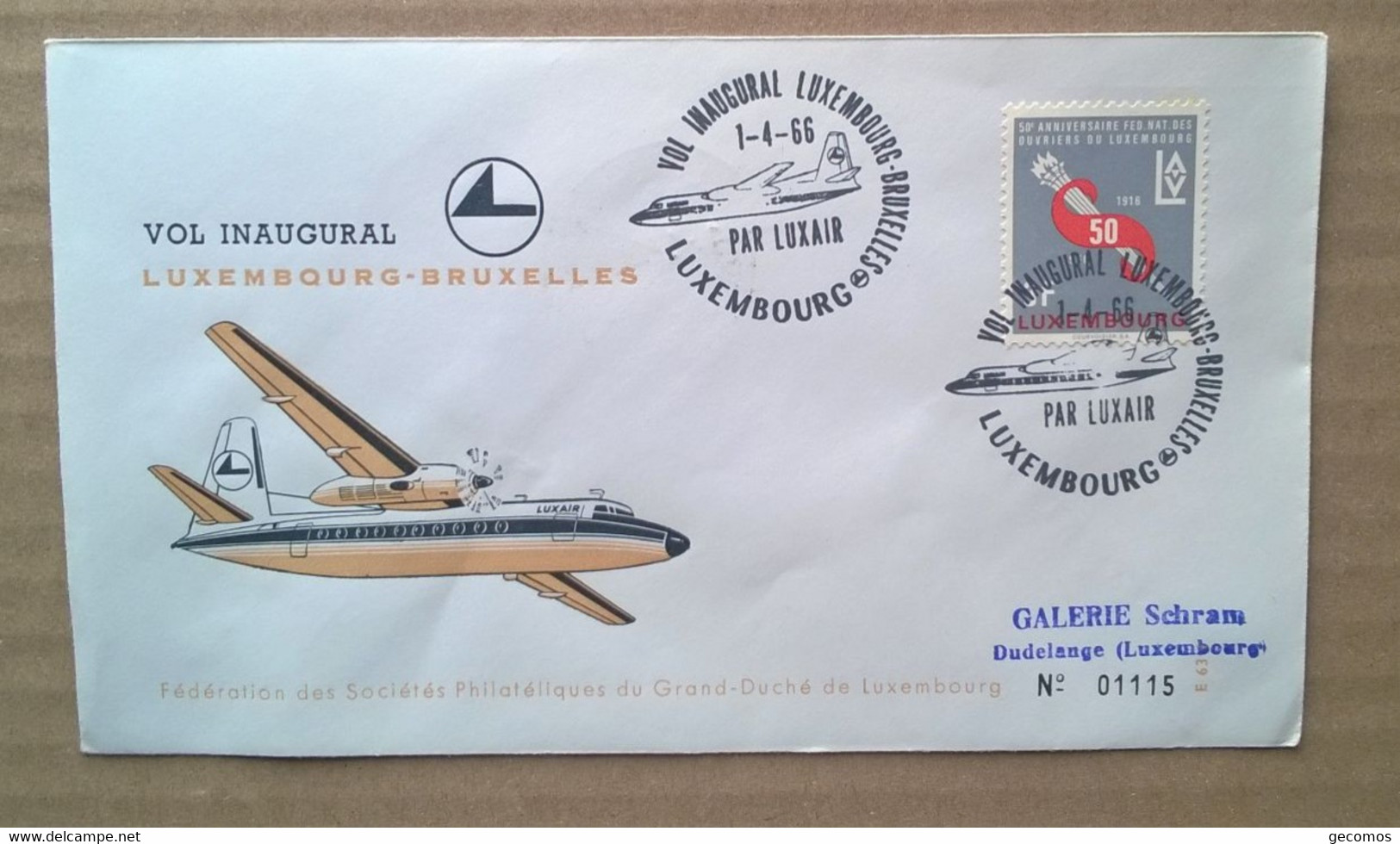 VOL INAUGURAL LUXEMBOURG-BRUXELLES 1-4-1966 - (Avion, Luxair...) - Lettres & Documents