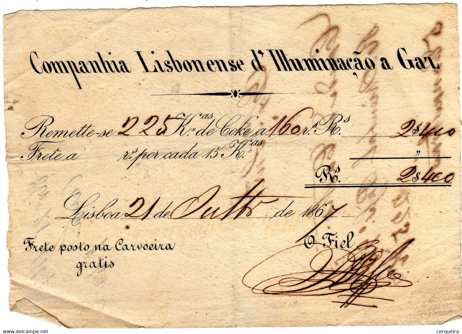 COMPANHIA  LISBONENSE  D'ILLUMINAÇÃO  A GAZ-1867 - Altri & Non Classificati
