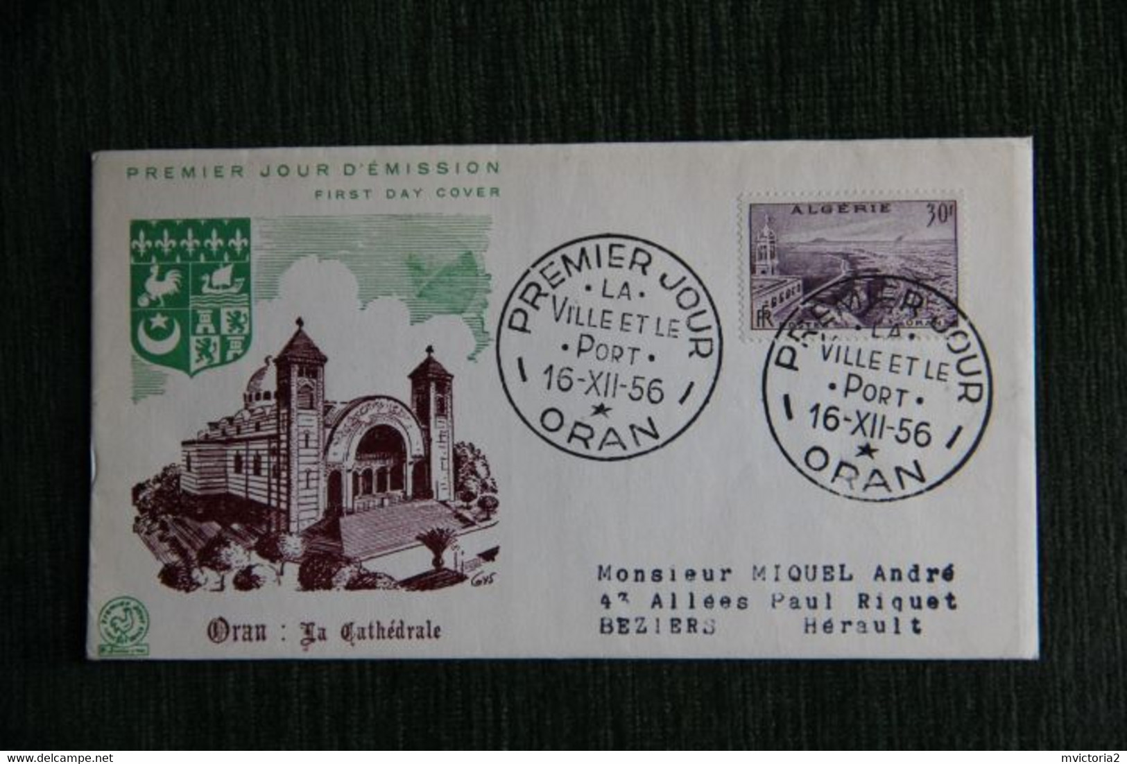 FDC - 1er Jour D'Emission  ALGERIE : 1956 -  " ORAN, La Cathédrale " - FDC