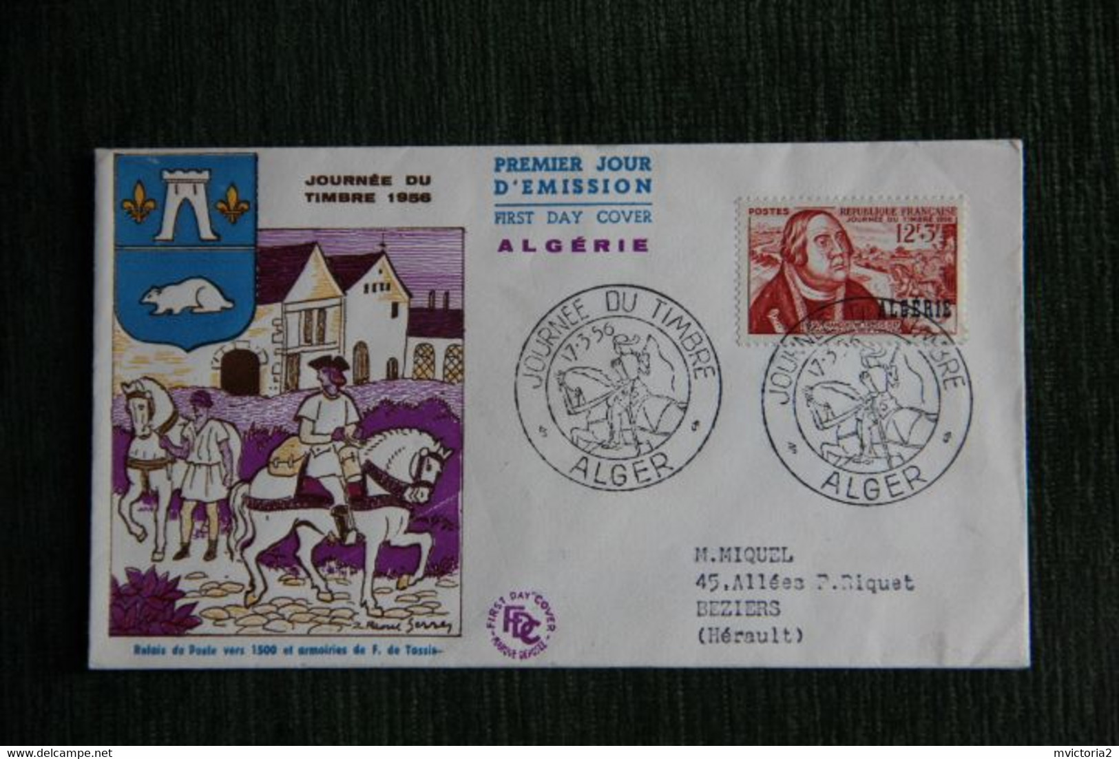 FDC - 1er Jour D'Emission  ALGERIE : 1956 -  " Journée Du Timbre 1956 " - FDC