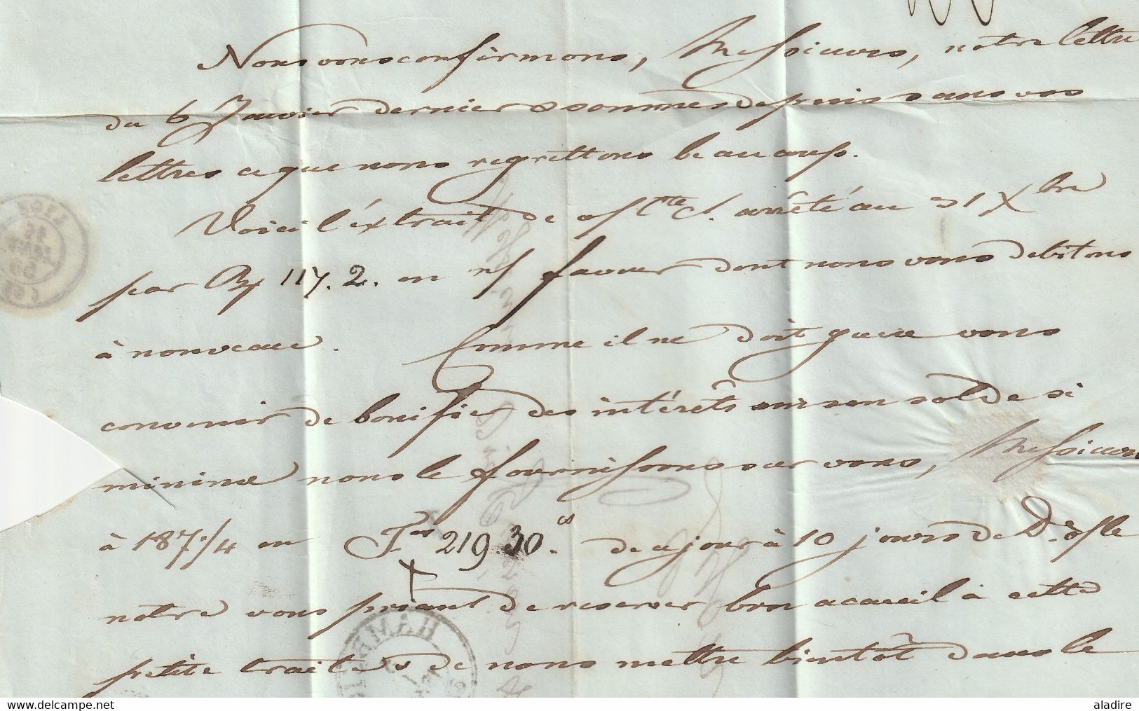 1850 - Lettre + imprimé pliés de HAMBURG vers LYON, France - entrée par STRASBOURG - taxe 6 - Cad arrivée