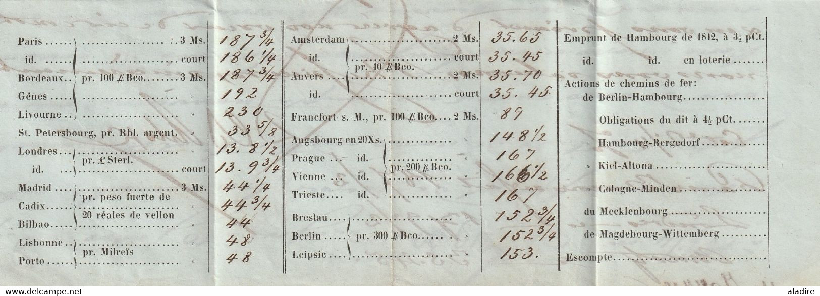 1850 - Lettre + imprimé pliés de HAMBURG vers LYON, France - entrée par STRASBOURG - taxe 6 - Cad arrivée