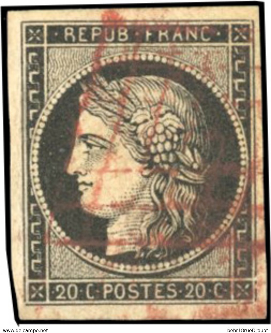 O 3 -- 20c. Noir S/jaune. Obl Grille Rouge. Belles Marges. TB. - 1849-1850 Cérès