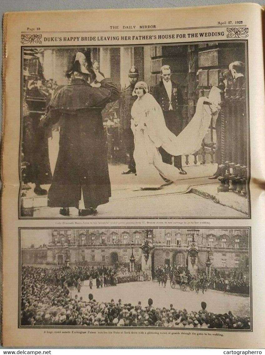 NEWSPAPER DAILY MIRROR APRIL 27th 1923 WEDDING OF FUTURE KING GEORGE VI - Anglais
