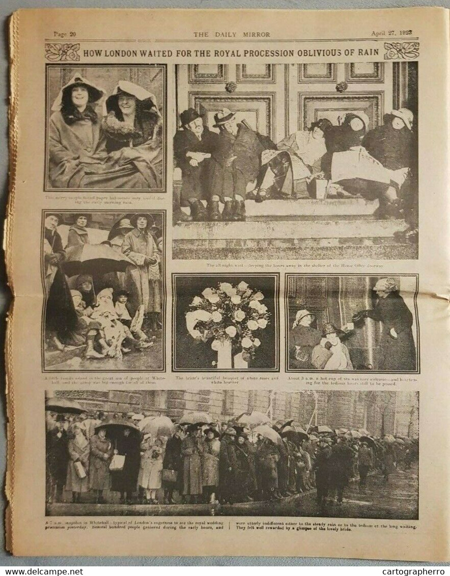 NEWSPAPER DAILY MIRROR APRIL 27th 1923 WEDDING OF FUTURE KING GEORGE VI - English