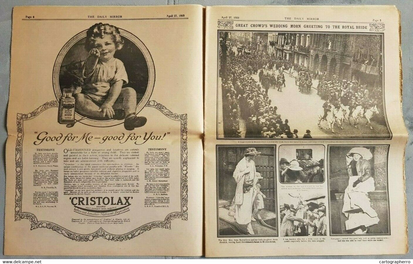 NEWSPAPER DAILY MIRROR APRIL 27th 1923 WEDDING OF FUTURE KING GEORGE VI - Anglais