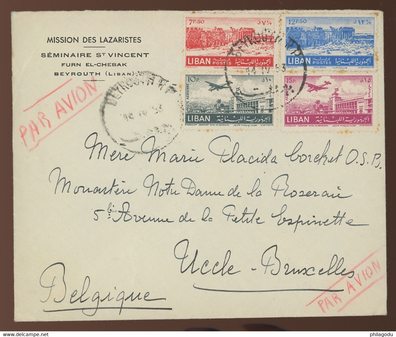 1953. LIBAN  Letter To   Belgique. 4. Stamps - Liban
