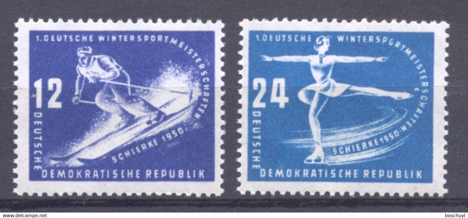 Germany, DDR, 1950, Winter Sports, Downhill Skiing, Figure Skating, MNH, Michel 246-247 - Neufs