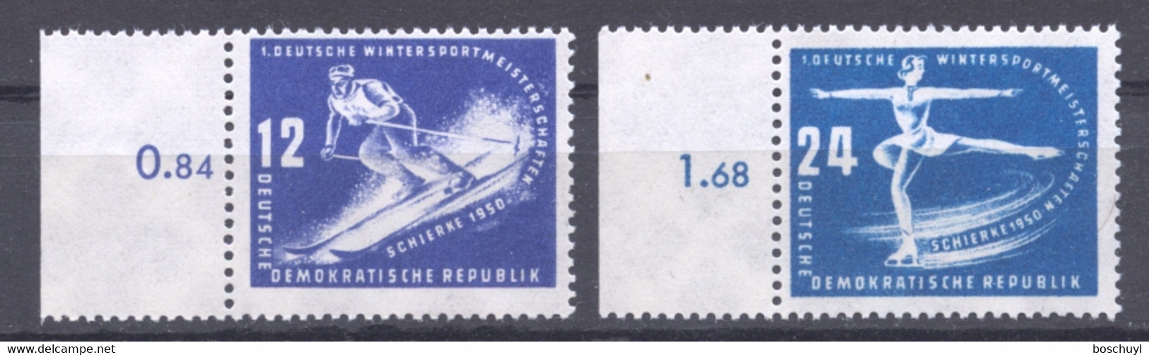 Germany, DDR, 1950, Winter Sports, Downhill Skiing, Figure Skating, MNH, Michel 246-247 - Neufs