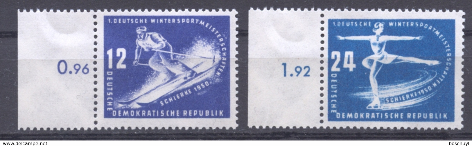 Germany, DDR, 1950, Winter Sports, Downhill Skiing, Figure Skating, MNH, Michel 246-247 - Neufs