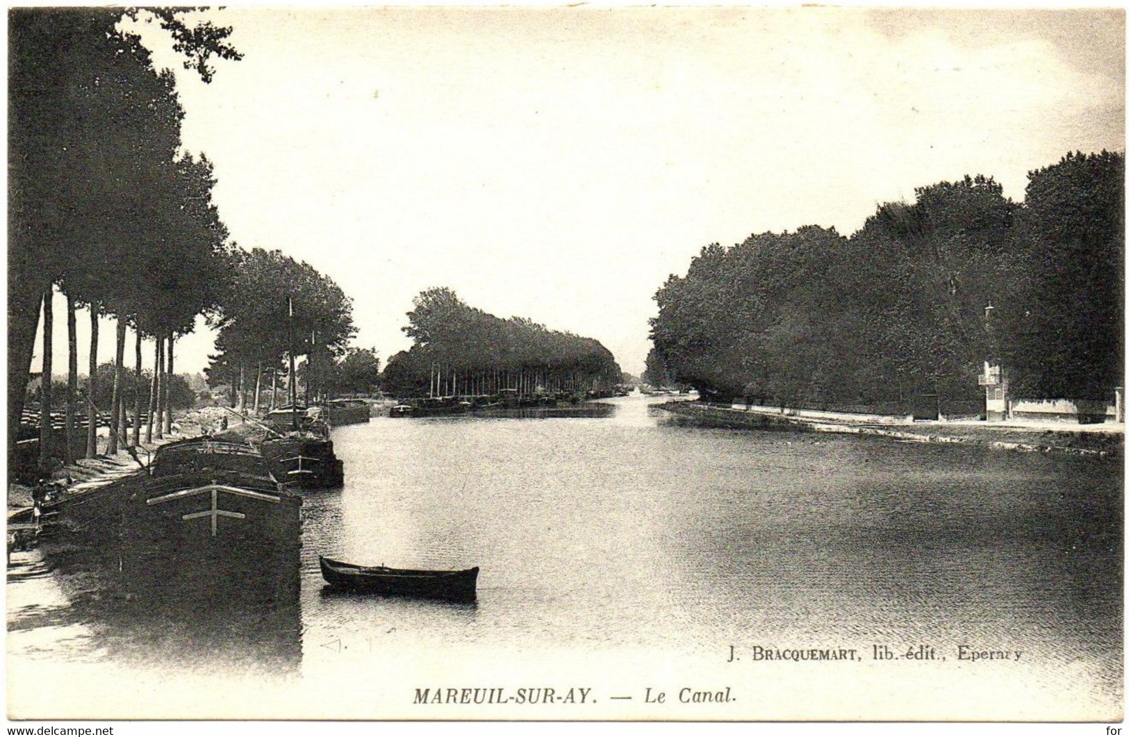 Marne : MAREUIL Sur AY : Le Canal : Animée - Péniches à Quai - Mareuil-sur-Ay
