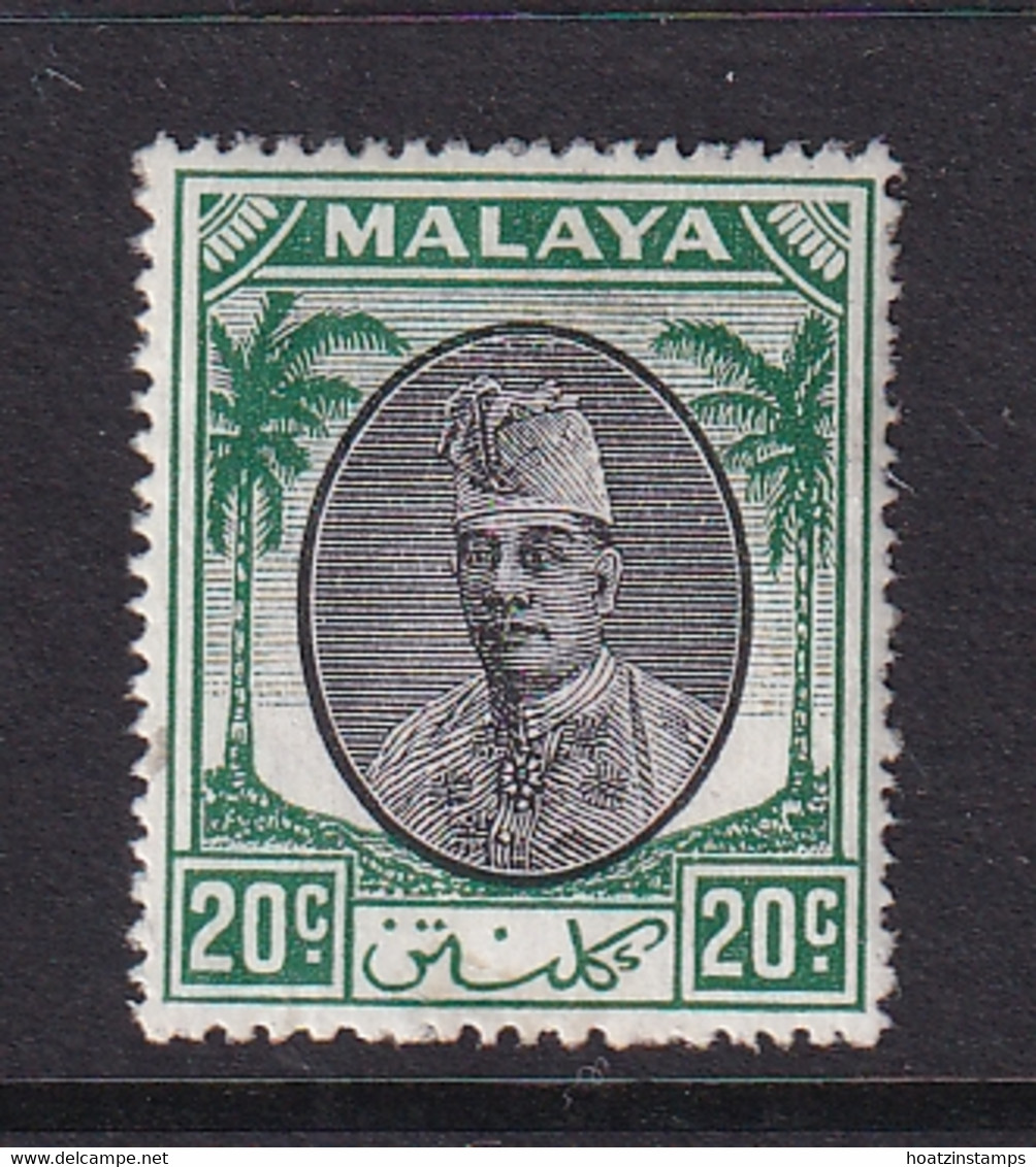 Malaya - Kelantan: 1951/55   Sultan Ibrahim    SG72    20c   Black & Green   MH - Kelantan