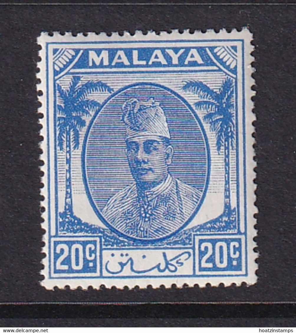 Malaya - Kelantan: 1951/55   Sultan Ibrahim    SG73    20c   Bright Blue  MH - Kelantan