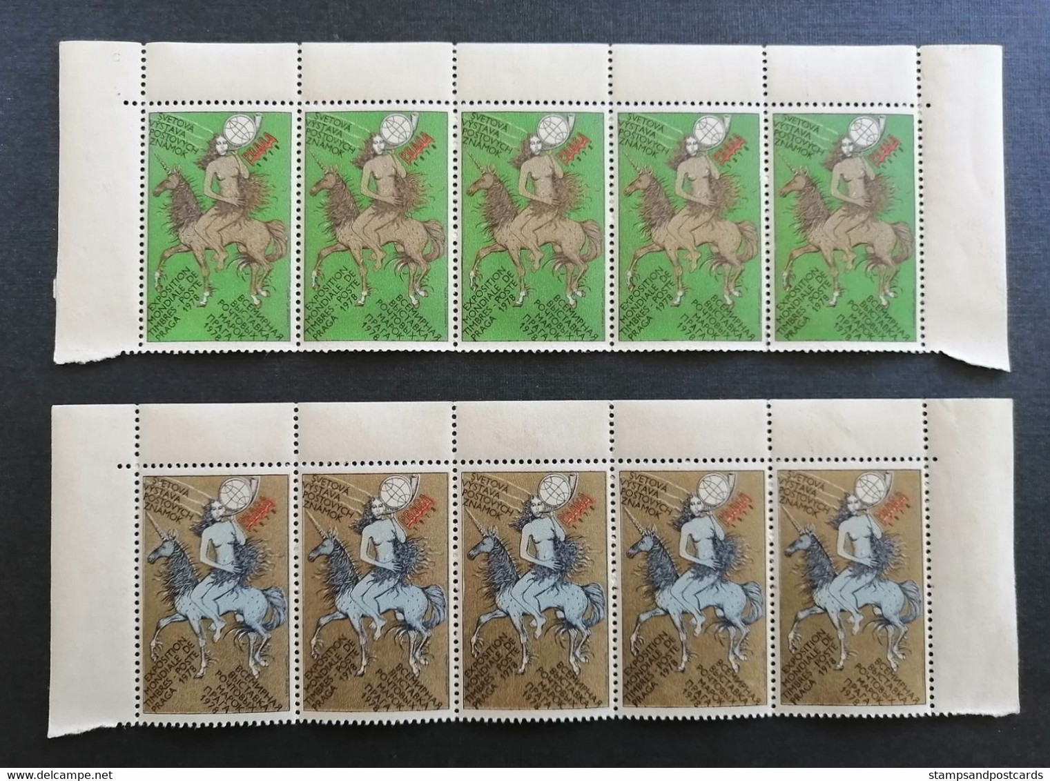 Tchécoslovaquie Vignettes Cinderellas Prague Praga 1978 Expo Philatélique Int. Licorn Czechoslovakia Stamp Expo Unicorn - Variétés Et Curiosités