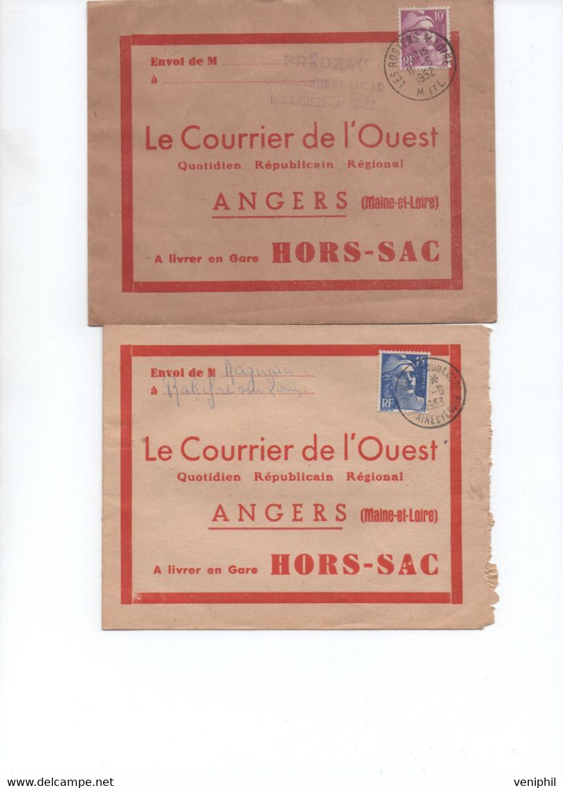 LOT DE 4 LETTRES HORS - SAC - LE COURRIER DE L"OUEST - ANGERS MAINE ET LOIRE AFFRANCHIES TYPE GANDON - ANNEEE 1953 -54 - 1921-1960: Modern Period