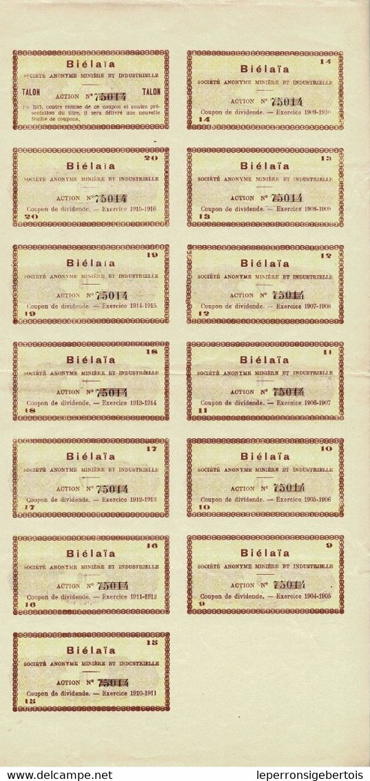 - Titre De 1904 - Biélaïa Société Anonyme Minière Et Industrielle (Donetz)  - N° 75014 - Russland