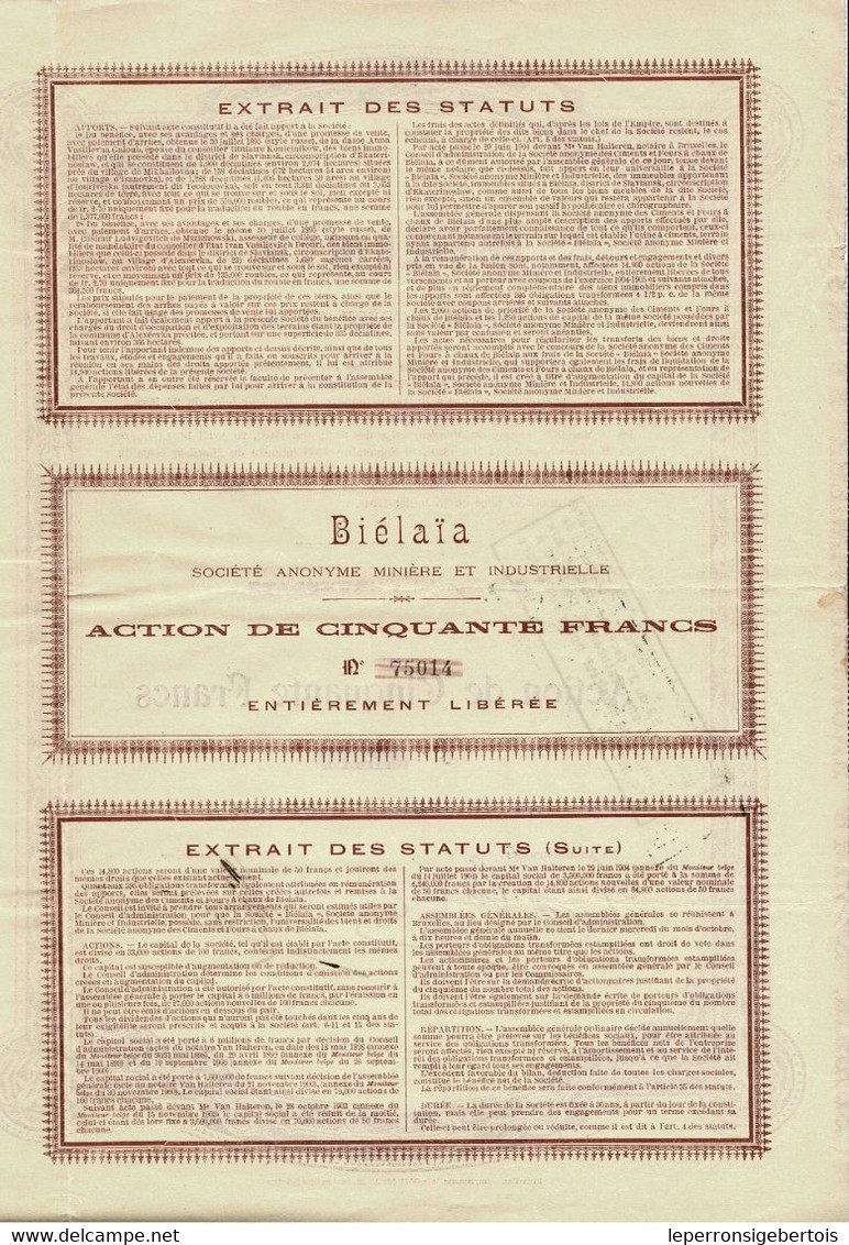 - Titre De 1904 - Biélaïa Société Anonyme Minière Et Industrielle (Donetz)  - N° 75014 - Russland