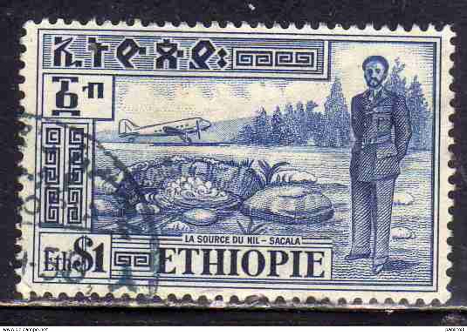 ETHIOPIA ETIOPIA ETHIOPIE 1947 1955 AIR MAIL AIRMAIL POSTA AEREA SACALA SOURCE OF NILE 1$ USATO USED OBLITERE' - Etiopía