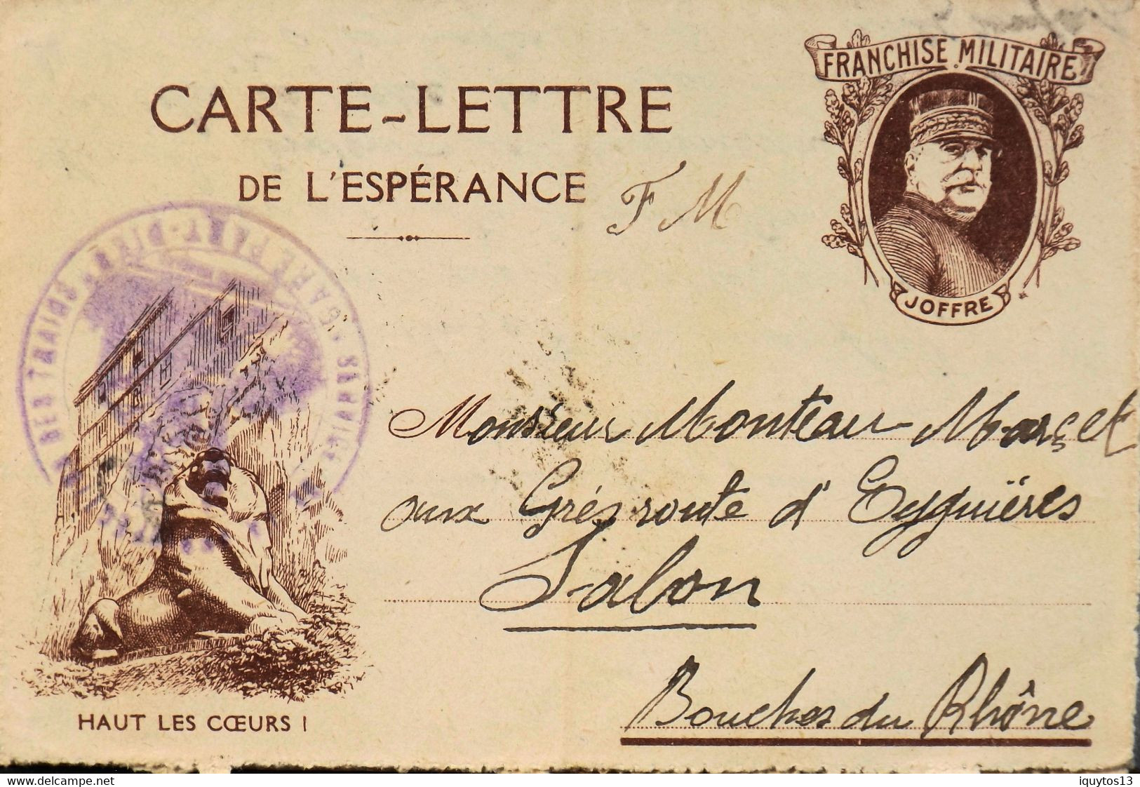 Carte Lettre De L'Espérance / Franchise Militaire "JOFFRE" - Tampon Du Sce De La Désinfection Des Trains - BE - Covers & Documents