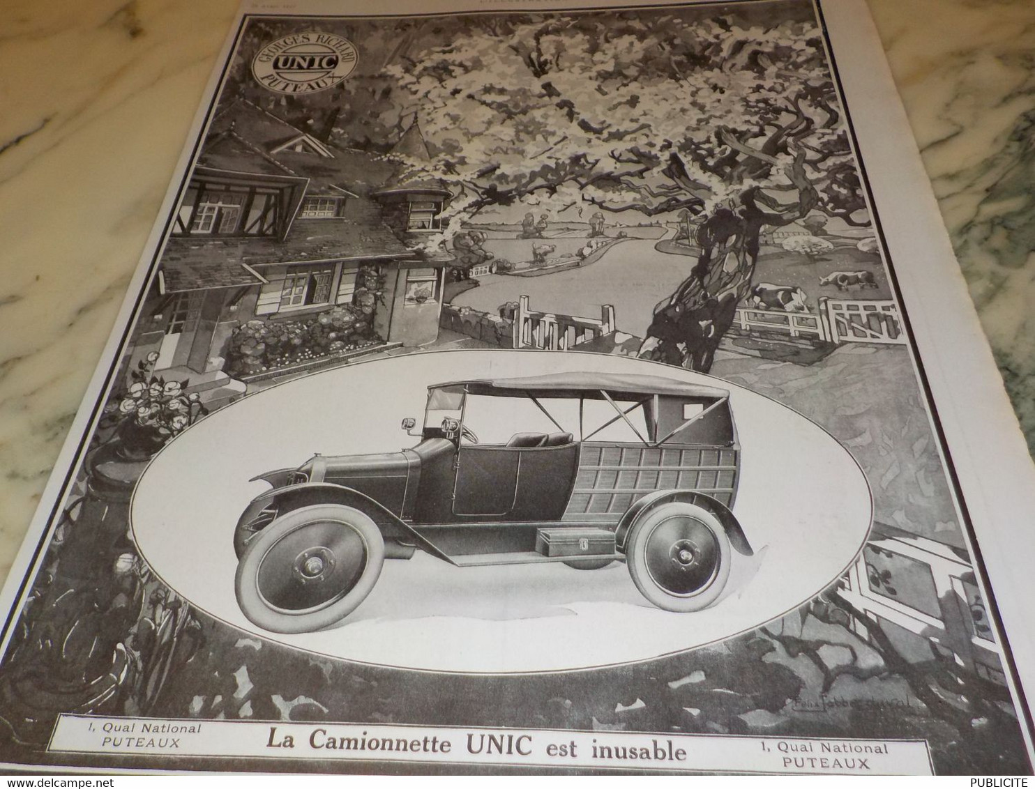 ANCIENNE PUBLICITE INUSABLE CAMIONNETTE UNIC  1922 - Camions