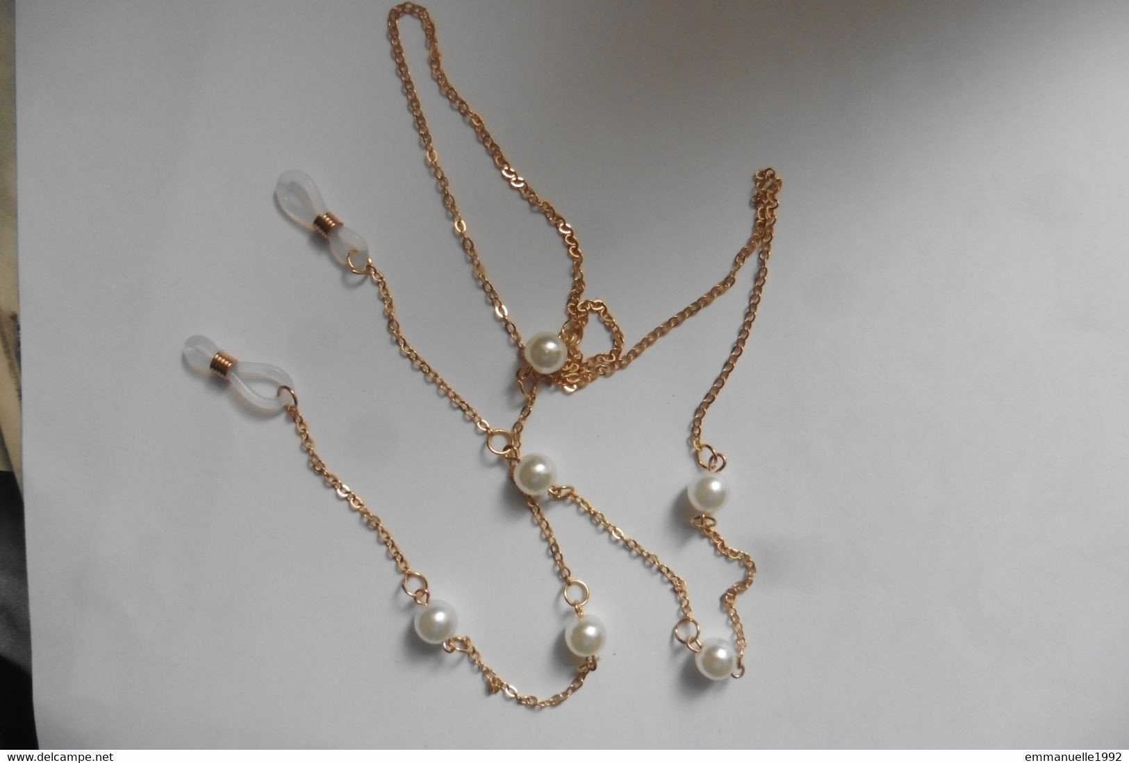 Cordon Chaine à Lunettes Style Collier Maillons Dorés Et Perles Fines Blanc Nacré Fantaisie - Colliers/Chaînes