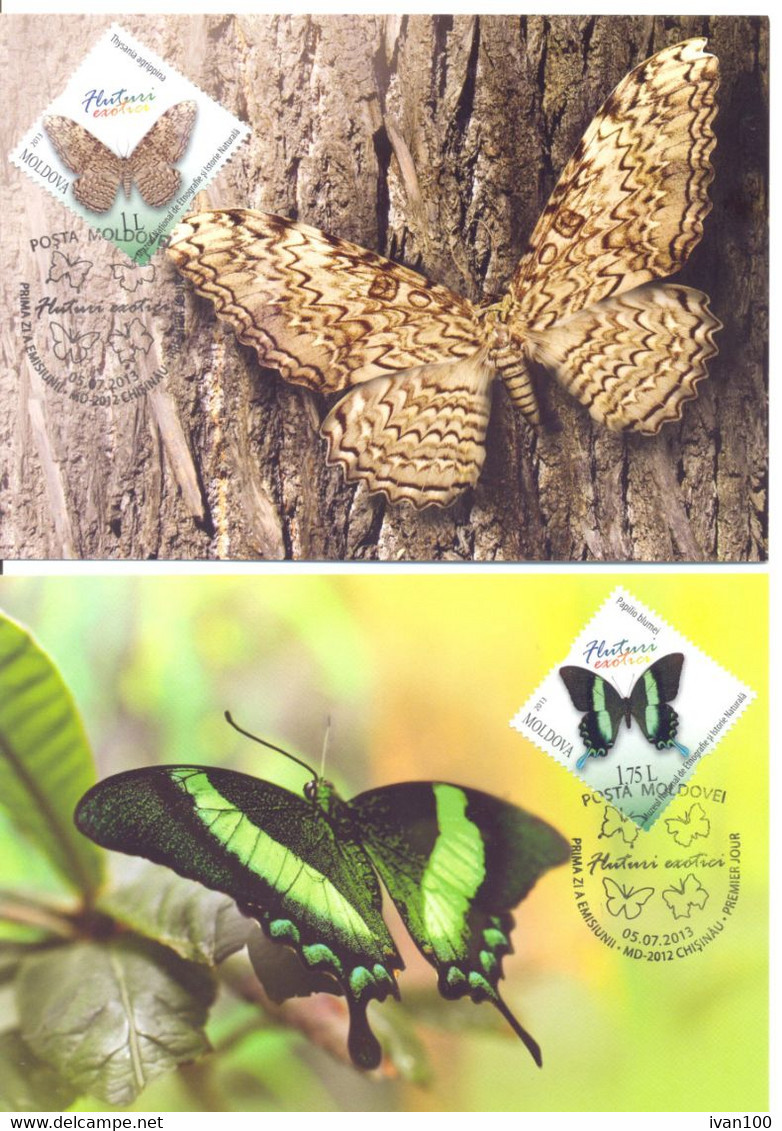 2013. Moldova, Exotic Butterflies, From The Collection Of Nationl Museum,  4 Maxicards,  Mint/** - Moldova