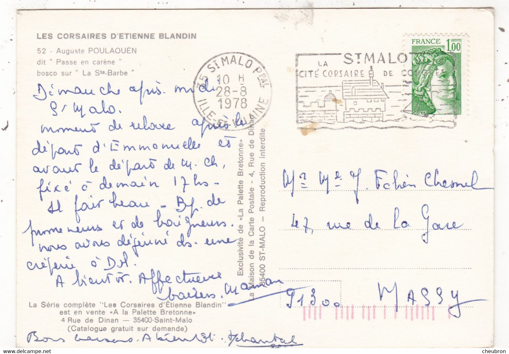 35. SAINT MALO . CARTE FANTAISIE. LES CORSAIRES D'ETIENNE BLANDIN .POULAOUEN   DIT " PASSE EN CARENE ". ANNEE 1978 + TEX - Saint Malo
