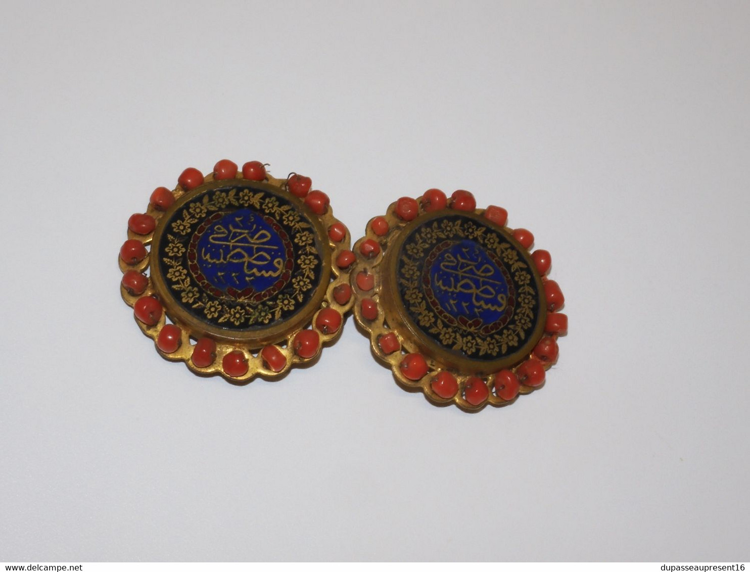 *BELLES BOUCLES De CAPE Tour Perles CORAIL EMAUX CALLIGRAPHIE ORIENTALE BIJOU   E - Andere & Zonder Classificatie