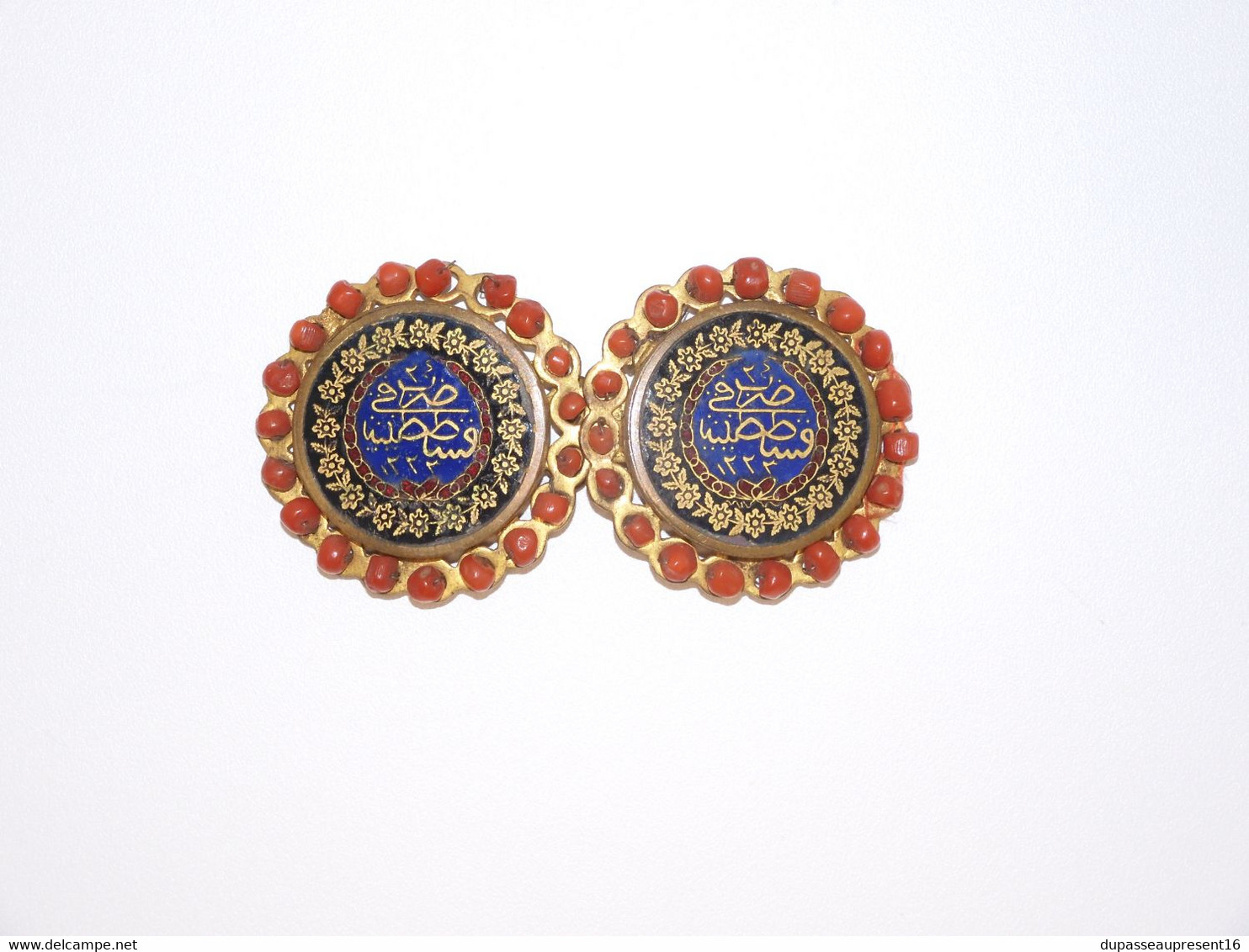 *BELLES BOUCLES de CAPE Tour perles CORAIL EMAUX CALLIGRAPHIE ORIENTALE BIJOU   E