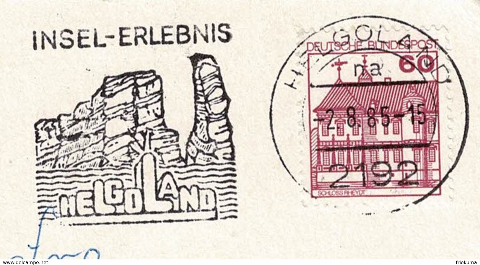 Deutsche Bundespost 1985, Flaggenstempel Helgoland, Felsen / Rocher / Rock, Sandstein - Iles