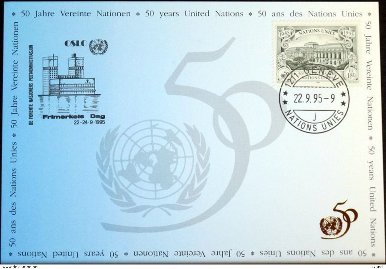 UNO GENF 1995 Mi-Nr. 265 Blaue Karte - Blue Card - Lettres & Documents