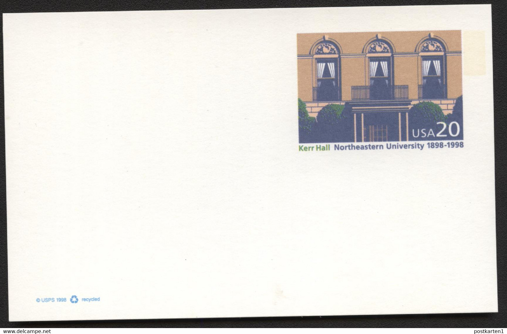 USA UX298 Postal Card Kerr Hall Northeastern Univerity MA Mint 1998 - 1981-00