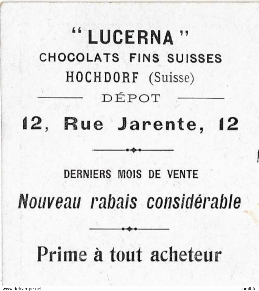 Carte Publicitaire " LUCERNA" Chocolats Fins SUISSE HOCHDORF (Suisse) Dépôt 12, Rue Jarente, 12 - Hochdorf