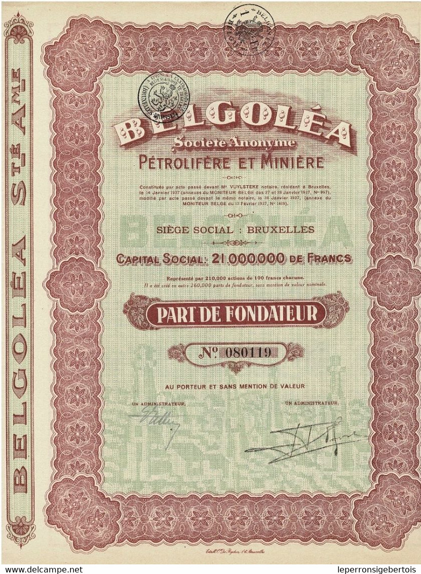 - Titre De 1927 - BELGOLEA- Société Anonyme Pétrolifère Et Minière  - - Erdöl