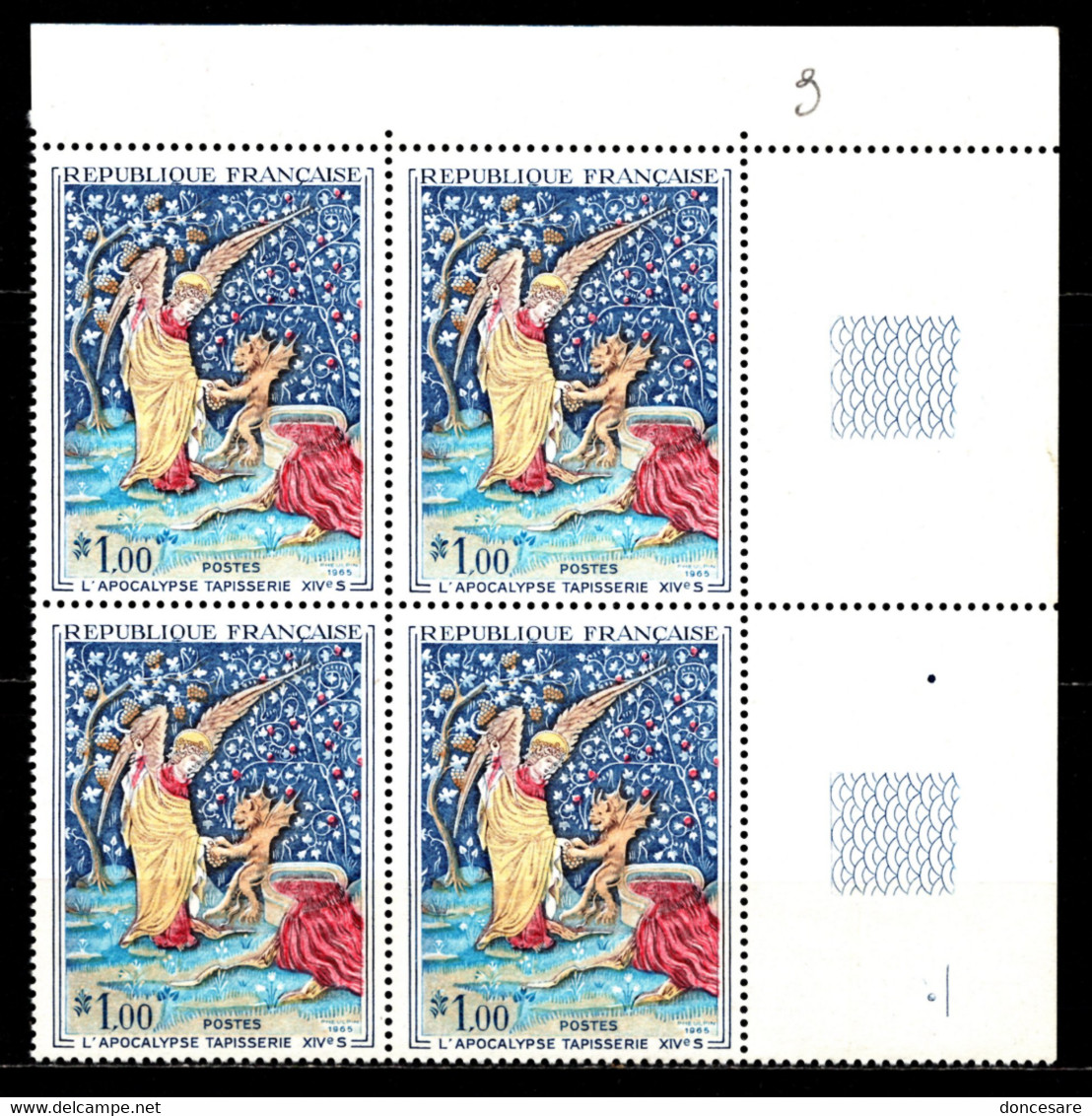 FRANCE 1965 - BLOC DE 4 TP COIN DE FEUILLE / Y.T. N° 1458  - NEUFS** - Unused Stamps