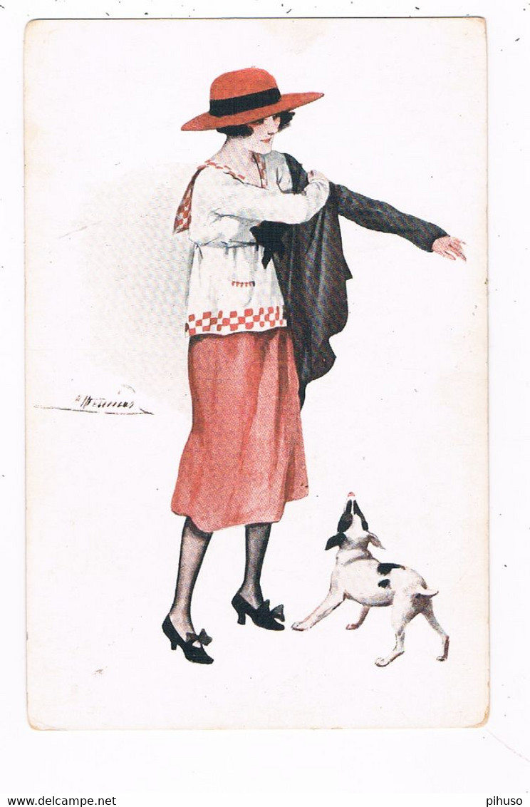 ILL-743   SUSANNE MEUNIER : Woman With Little Dog - Meunier, S.