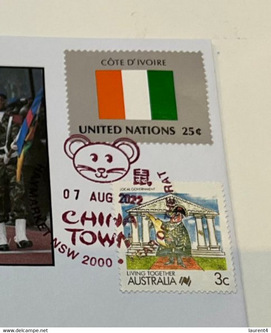 (1 J 4) Côte D'Ivoire Indepedence Day  - National Day - Fête Nationale - Ivory Coast UN Flag Stamp + OZ Stamp - 7-8-2022 - Otros & Sin Clasificación