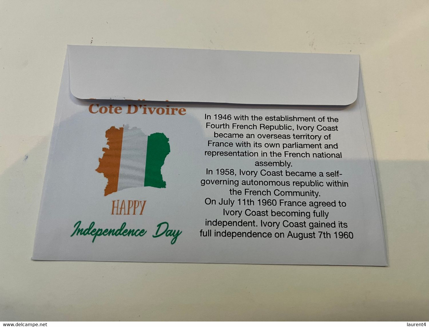 (1 J 4) Côte D'Ivoire Indepedence Day  - National Day - Fête Nationale - Ivory Coast UN Flag Stamp + OZ Stamp - 7-8-2022 - Otros & Sin Clasificación