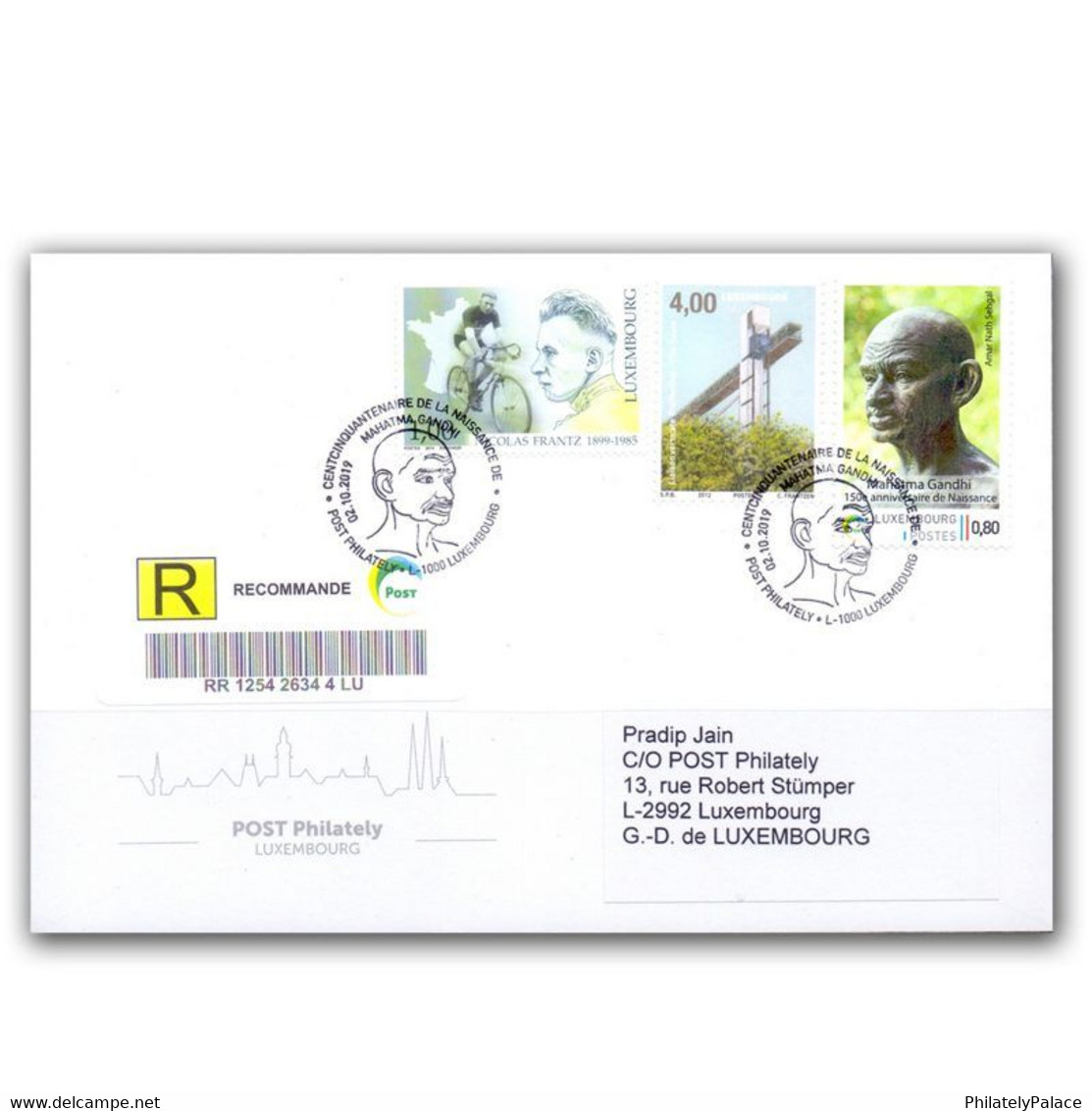 Luxembourg 2019 Mahatma Gandhi 150th Birth Anniv. First Day Used Registered Cover ON 2nd Oct 2019 (**) - Covers & Documents