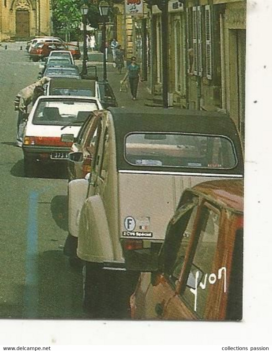 Cp , Automobiles ,Citroen 2 CV.....Moselle ,57,MOYEUVRE-GRANDE ,la Rue GRAMMONT , Voyagée 1989 - Voitures De Tourisme