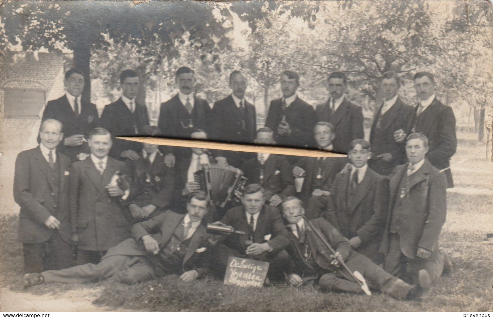 Fotokaart: Hooiwege: De Lustige Vrienden 1919 - Evergem