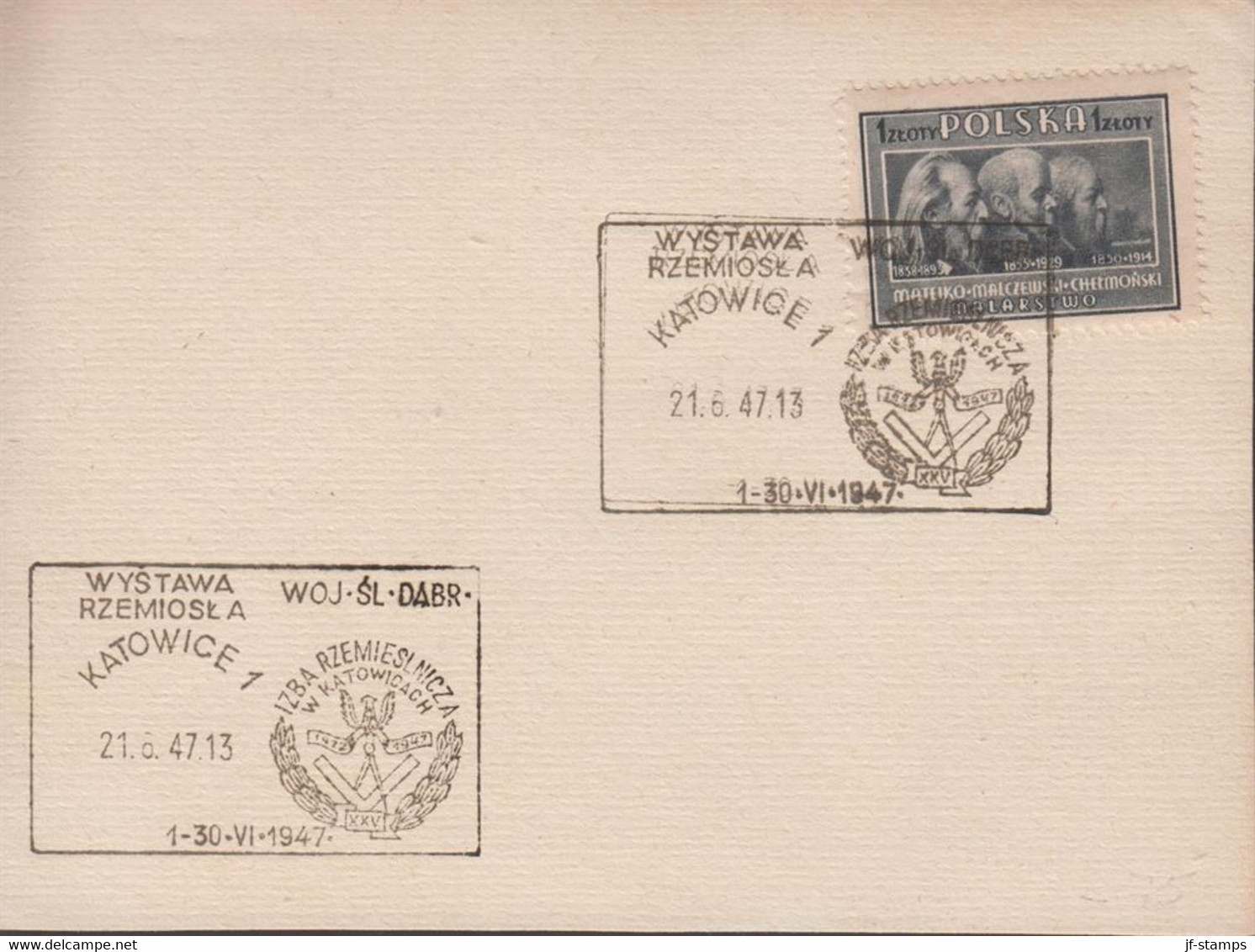 1947. POLSKA.  1 Zl KULTUR On Card With Special Cancel KATOWICE 21.6.47.  (Michel 463) - JF432082 - Regering In Londen(Ballingschap)