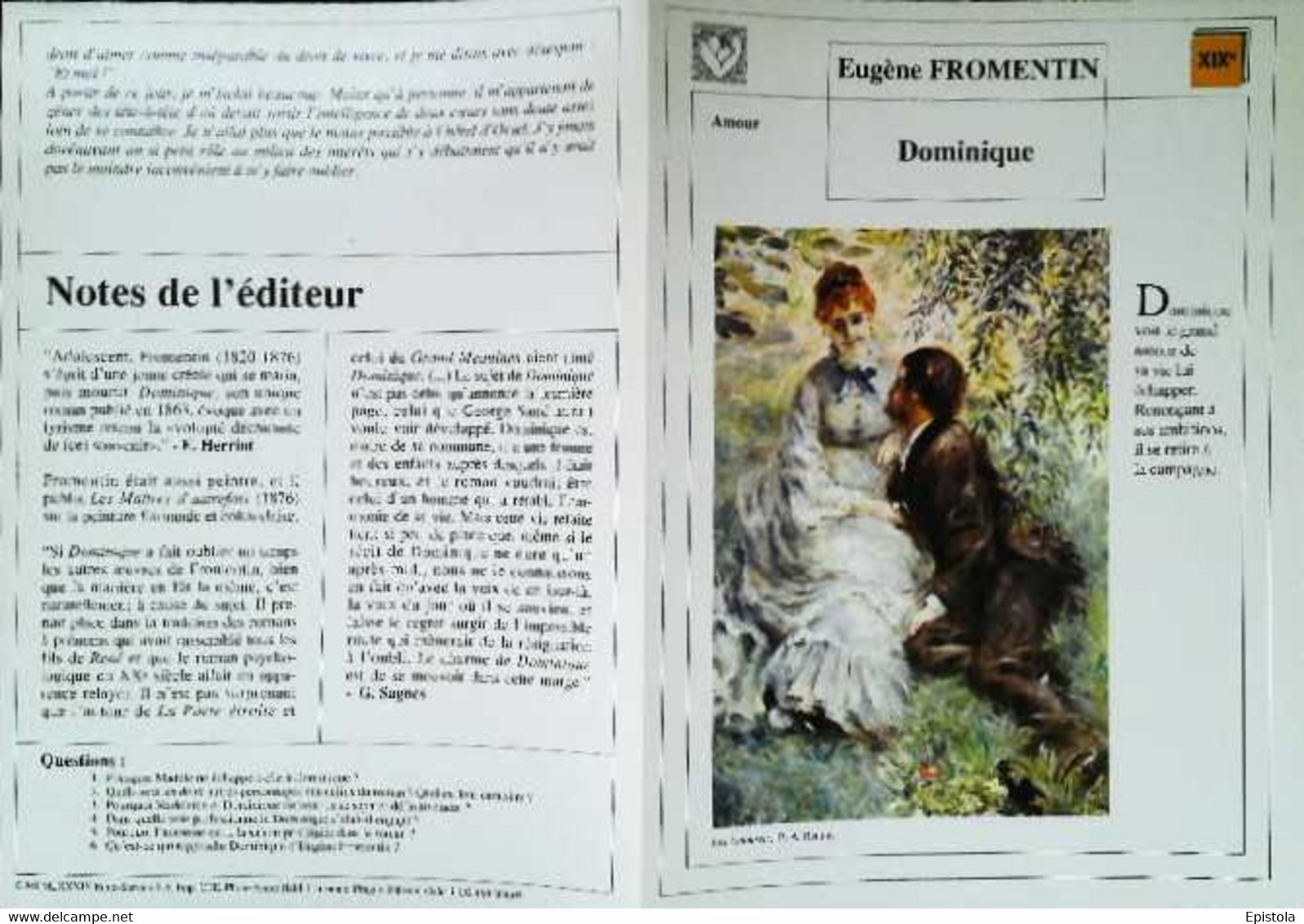 ►   Fiche   Litterature  Fromentin Dominique   Les Amoureux Renoir - Didactische Kaarten