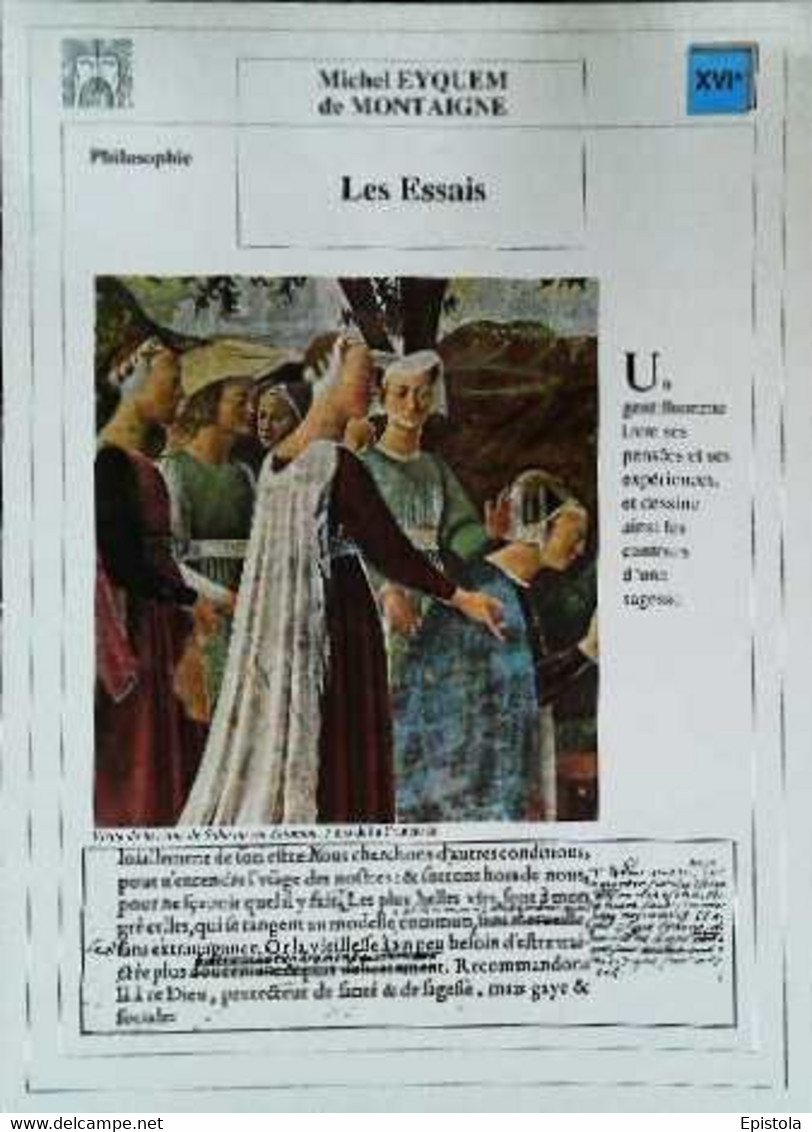 ► CPSM Fiche Litterature Michel Eyquem De Montaigne Les Essais Visite De La Reine  Saba Au Roi Salomon P Della Francesc - Didactische Kaarten