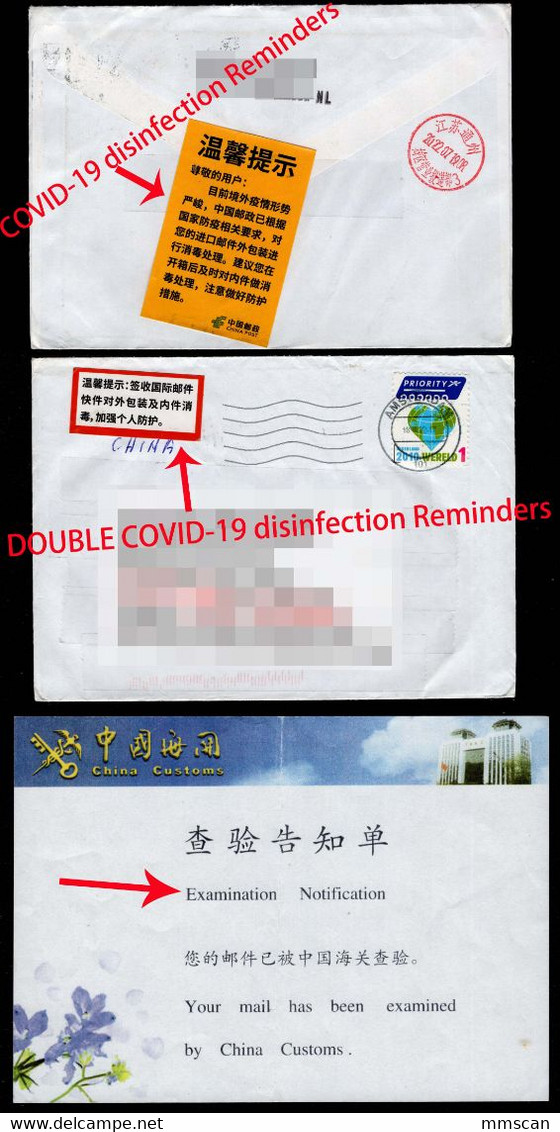 Netherlands To China Cover, COVID-19 Epidemic Disinfection DOUBLE Friendly Reminders - Brieven En Documenten