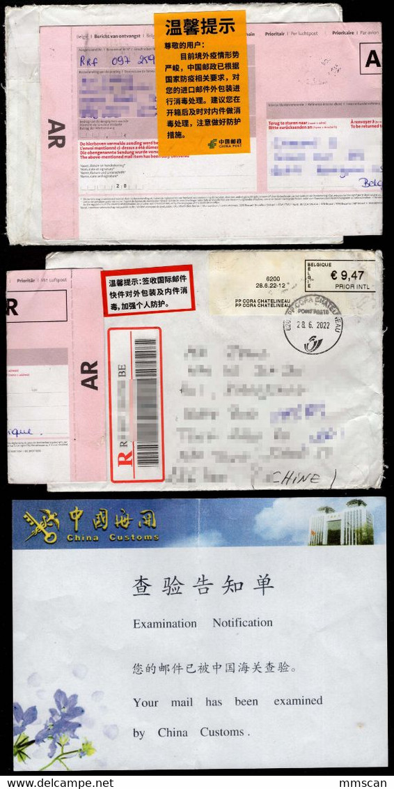 Belgium To China Cover, COVID-19 Epidemic Disinfection DOUBLE Friendly Reminders+Examination Notification - Cartas & Documentos