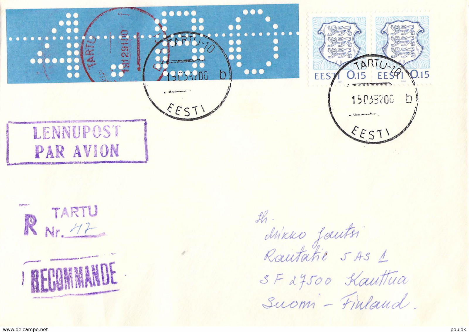 Estonia Registered Cover Franked W/Telex Roll Making A Special ATM Posted 1992    (TS16-6) - Viñetas De Franqueo [ATM]