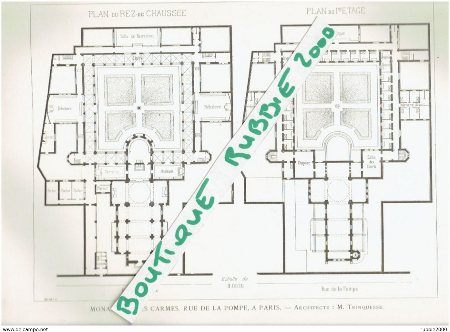 2 PLANS DESSINS 1898 PARIS 16° MONASTERE DES CARMES 51 BIS 53 RUE DE LA POMPE ACTUELLE EGLISE ESPAGNOLE ARCHI TRINQUESSE - Parigi