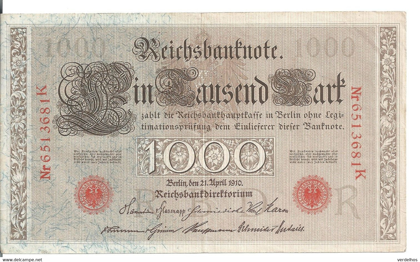 ALLEMAGNE 1000 MARK 1910 VF+ P 44 - 1.000 Mark